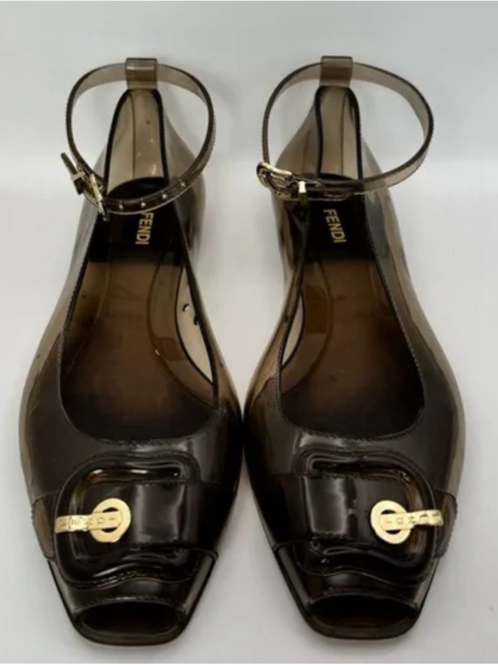 Fendi Jelly Buckle Ankle Strap Flats Size 7.5